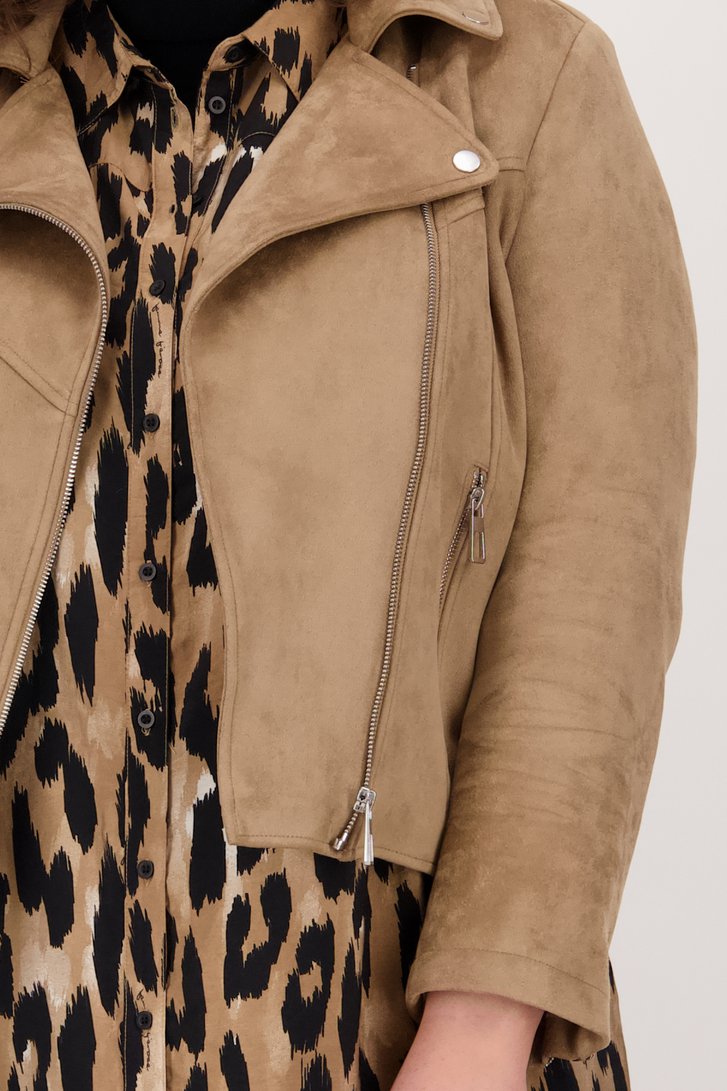 Veste biker beige foncé de Only Carmakoma pour Femmes