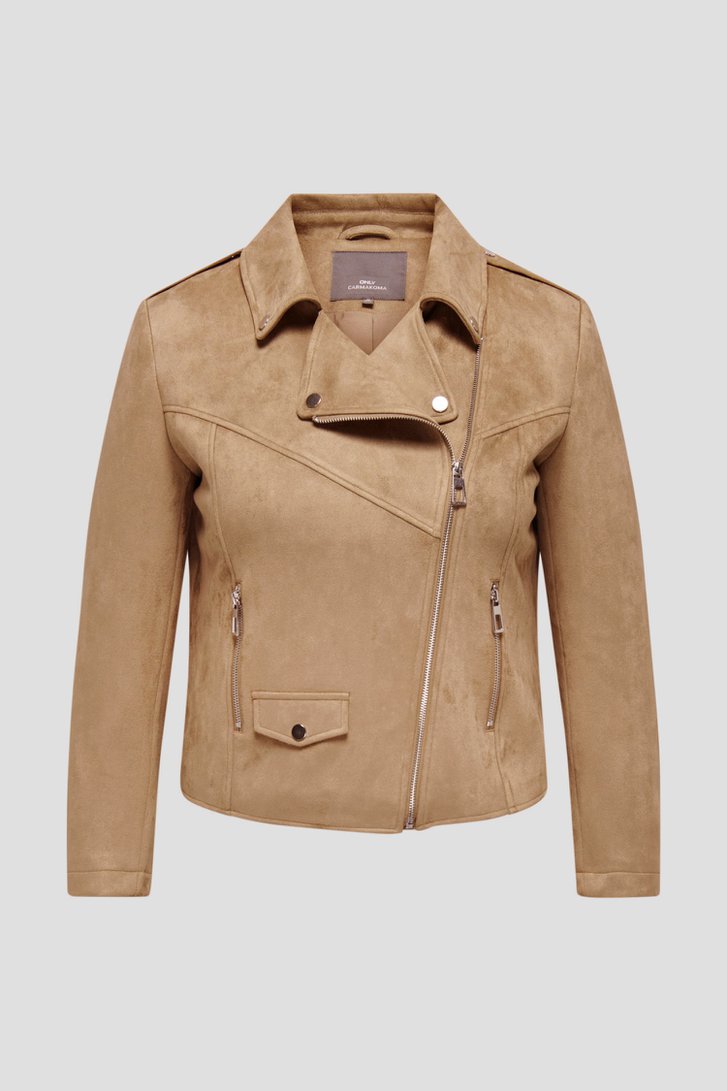 Veste biker beige foncé de Only Carmakoma pour Femmes