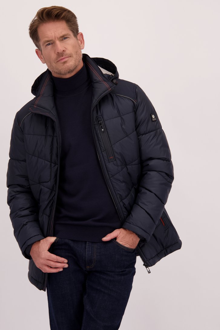 Le devant de Veste bleu foncé matelassée avec capuche de Gate One pour Hommes