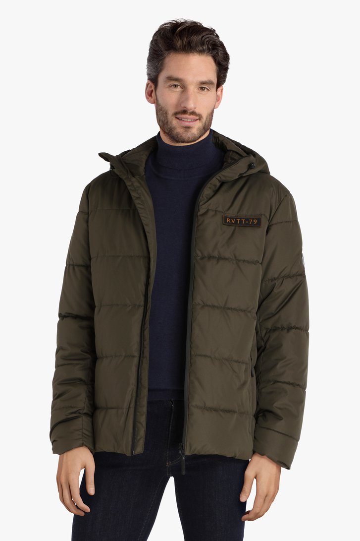 Veste matelassée kaki avec capuche de Ravøtt pour Hommes