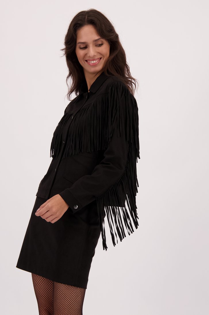 Le devant de Veste noire à franges de Louise pour Femmes