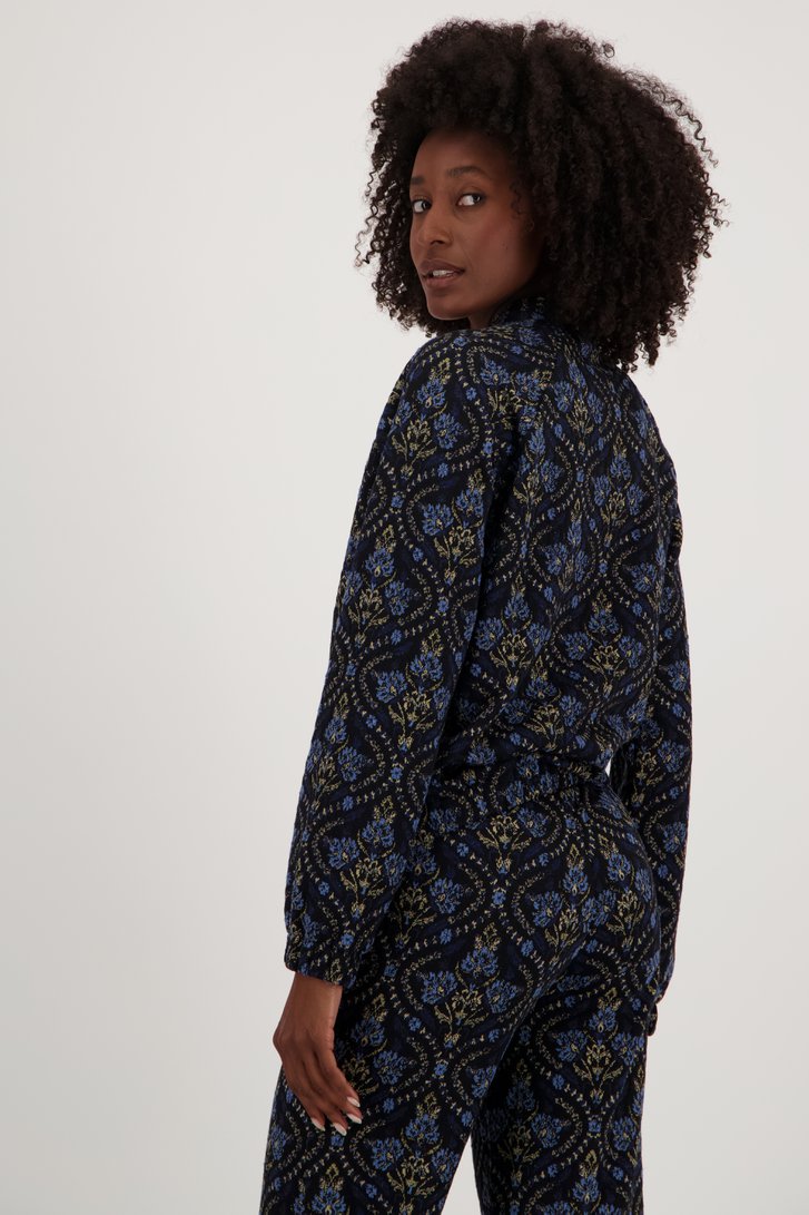 Le dos de Veste noire à motif bleu de Geisha pour Femmes