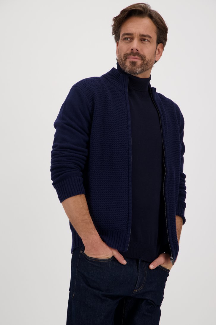 Warme blauwe cardigan met rits van Dansaert Blue voor Heren