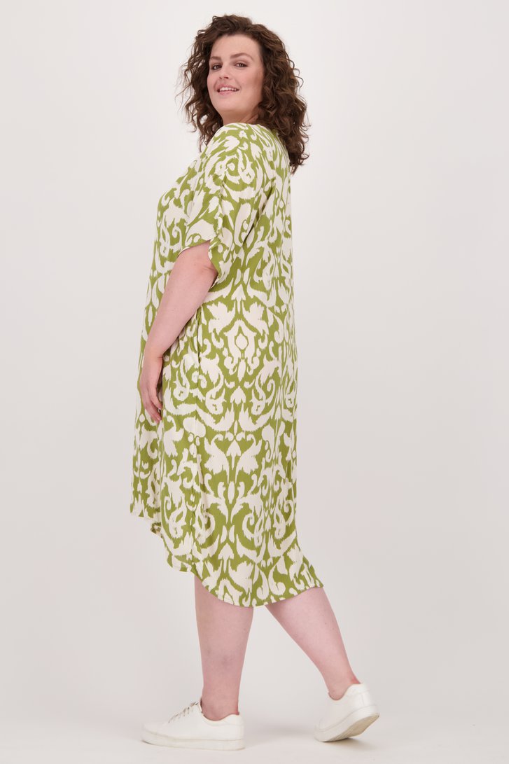 Wijd kleedje met beige-olijfgroene print van Fransa voor Dames