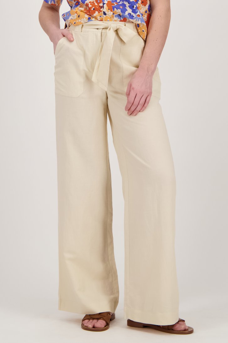 Wijde beige broek in linnen van Liberty Loving nature voor Dames