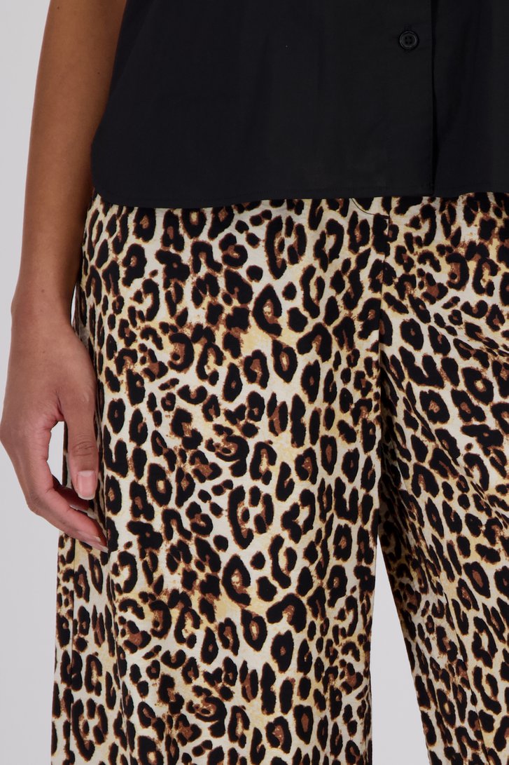 Wijde beige broek met bruine luipaardprint van Louise voor Dames