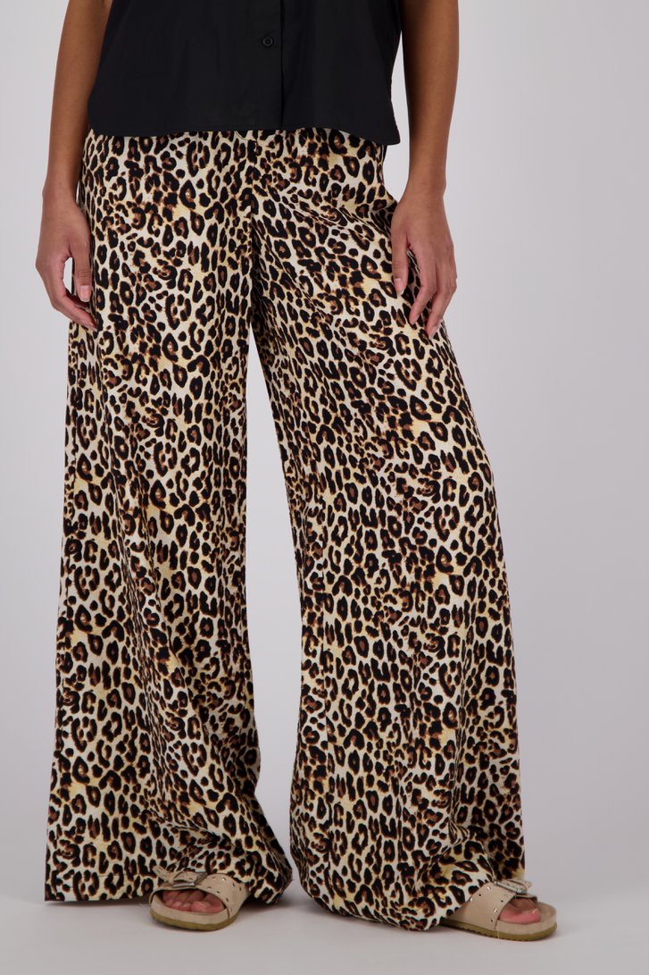 Wijde beige broek met bruine luipaardprint van Louise voor Dames