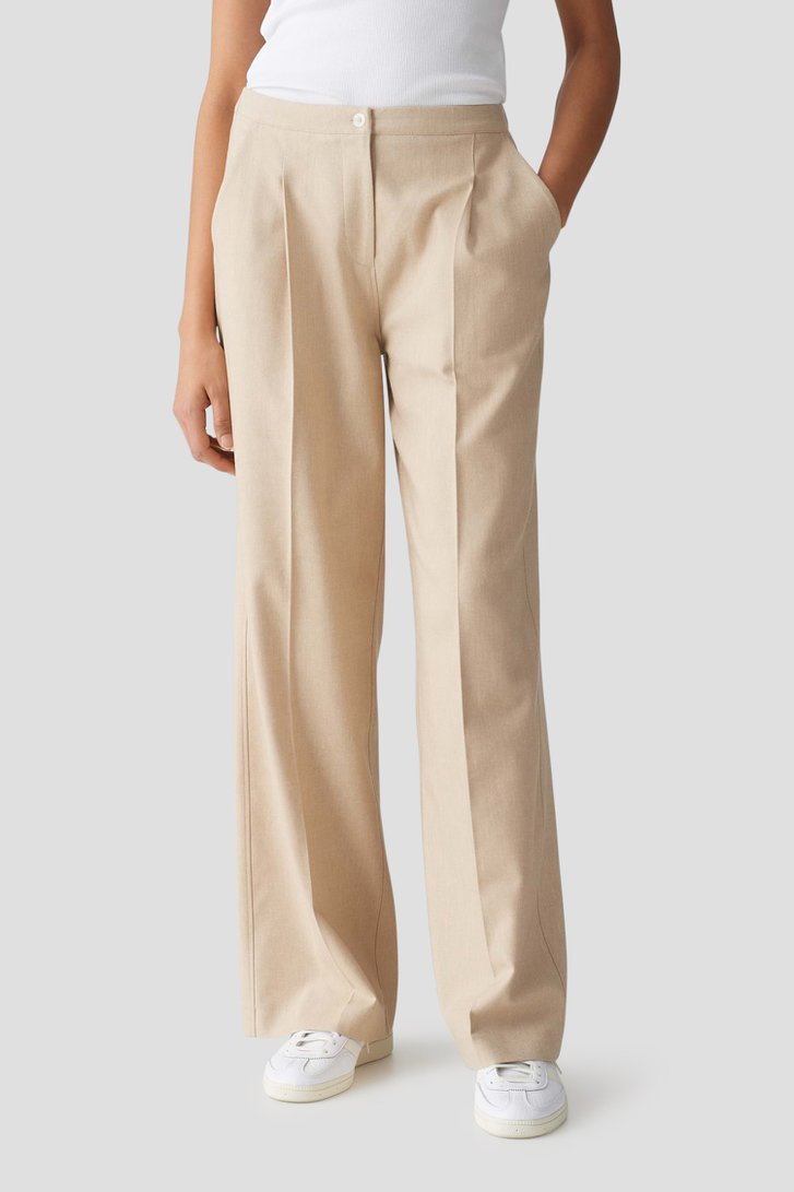 Wijde beige broek met elastische taille van Opus voor Dames