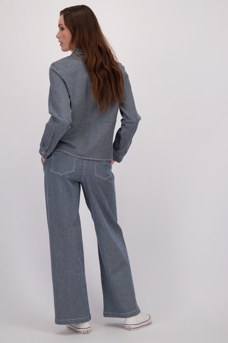 Achterkant van Wijde blauw-wit gestreepte broek met jeans look door JDY voor Dames