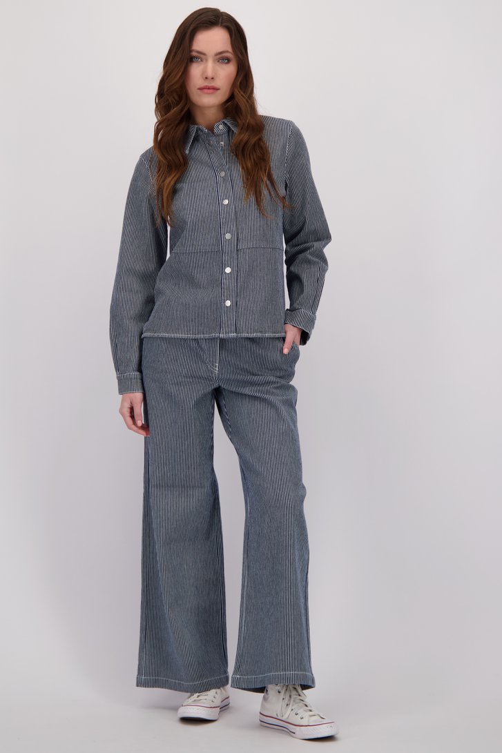 Voorkant van Wijde blauw-wit gestreepte broek met jeans look door JDY voor Dames