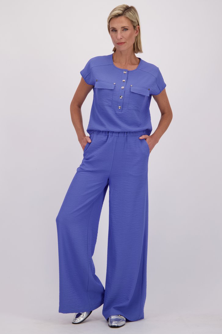 Voorkant van Wijde blauwe broek met elastische taille door Claude Arielle voor Dames