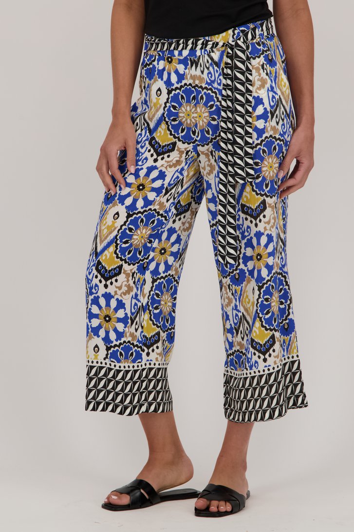 Wijde blauwe broek met print - 7/8 lengte van More & More voor Dames