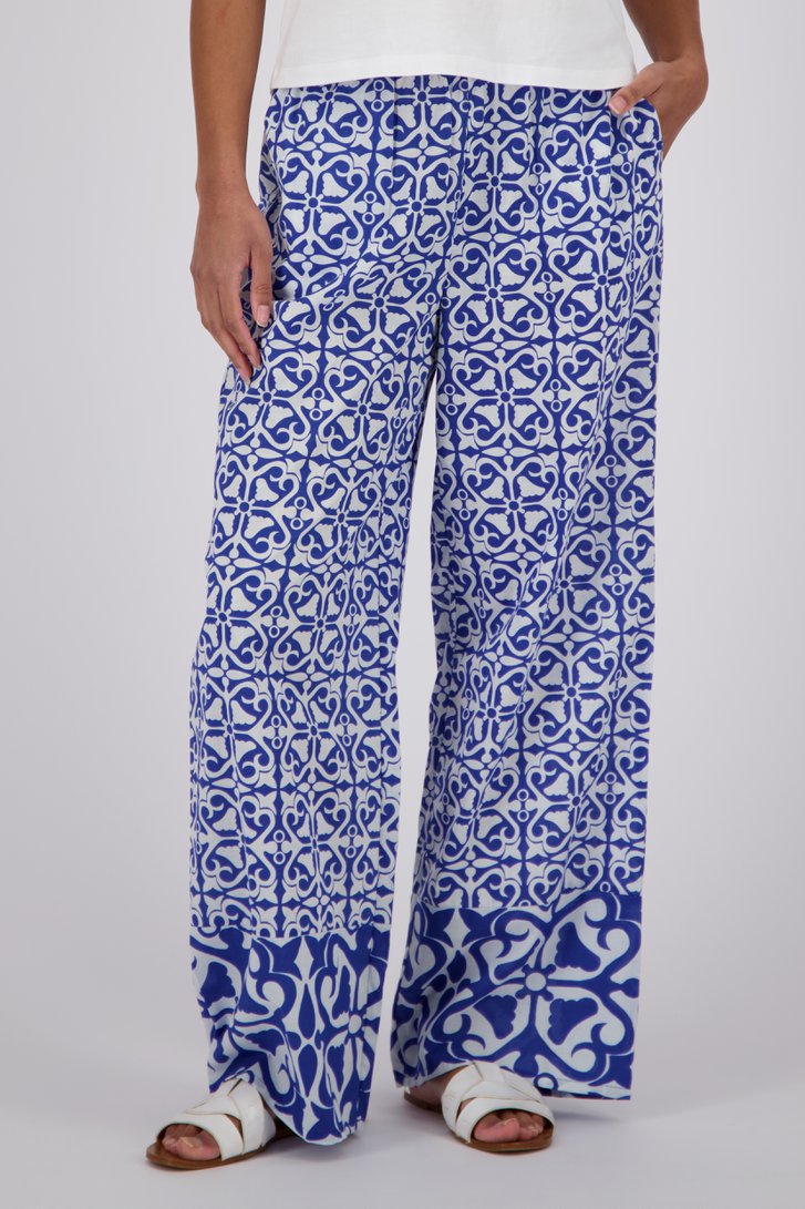 Wijde blauwe broek met witte print van JDY voor Dames