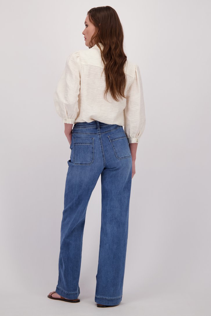 Achterkant van Wijde blauwe jeans met verwassen effect door Geisha voor Dames