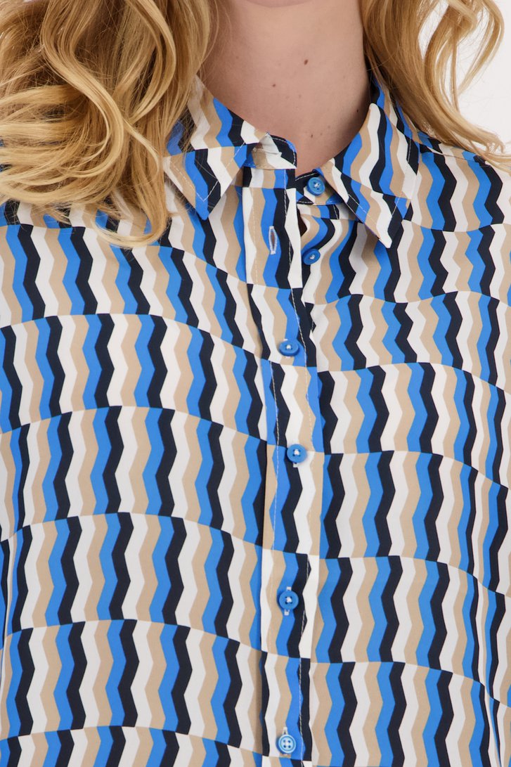 Wijde blouse met blauw-zwarte print van Opus voor Dames