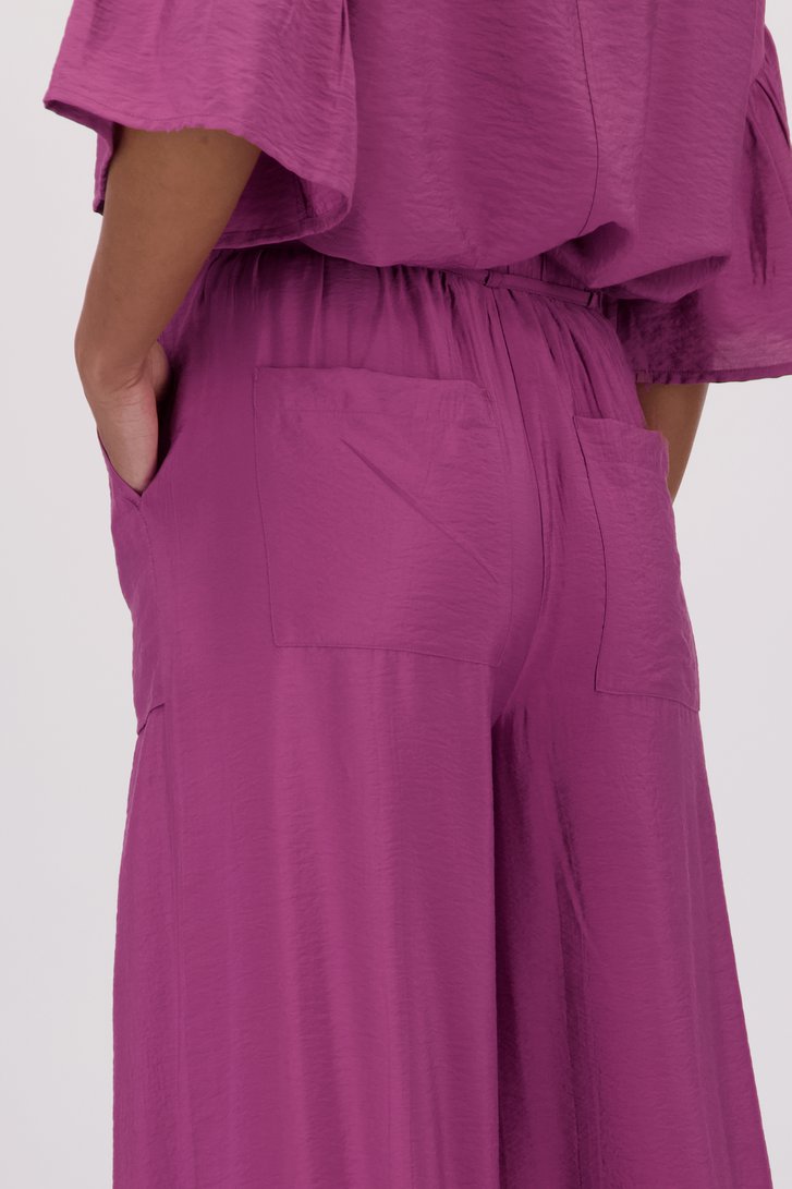 Wijde bordeaux broek in glansstof van Louise voor Dames