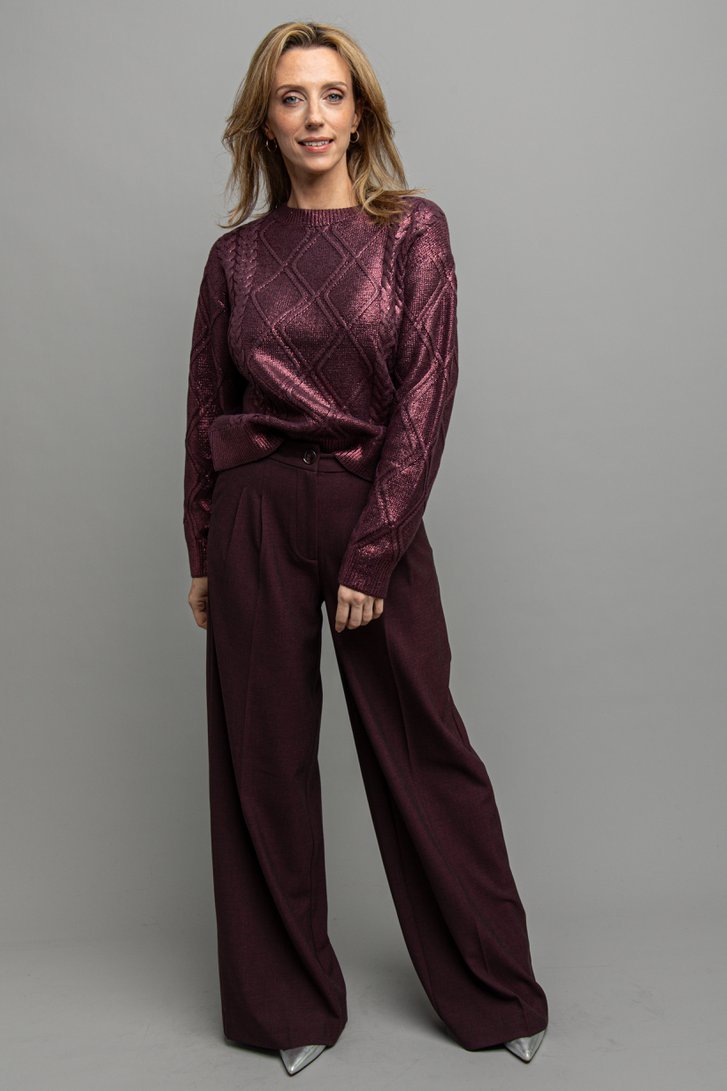 Voorkant van Wijde bordeaux broek door Louise voor Dames