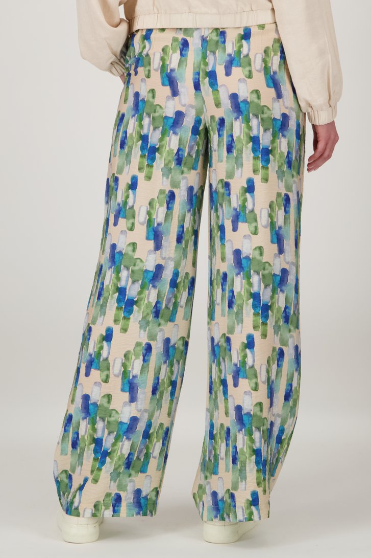 Wijde broek met blauw-groene aquarelprint  van Liberty Loving nature voor Dames