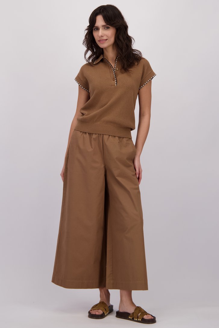 Achterkant van Wijde bruine broek met elastische tailleband door Louise voor Dames