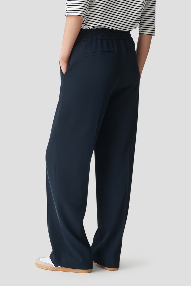 Wijde donkerblauwe broek met elastische tailleband van Opus voor Dames