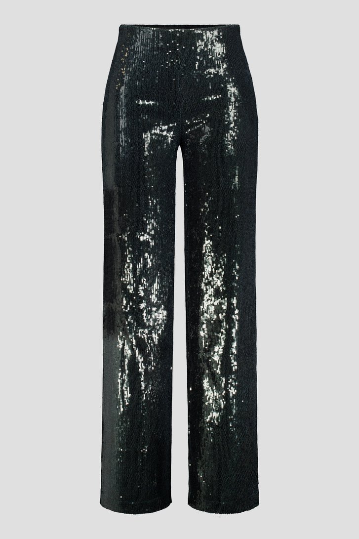 Productfoto 1 van Wijde donkergroene broek met pailletten door D'Auvry voor Dames
