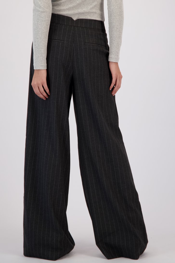 Achterkant van Wijde grijze broek met krijtstreep door Louise voor Dames