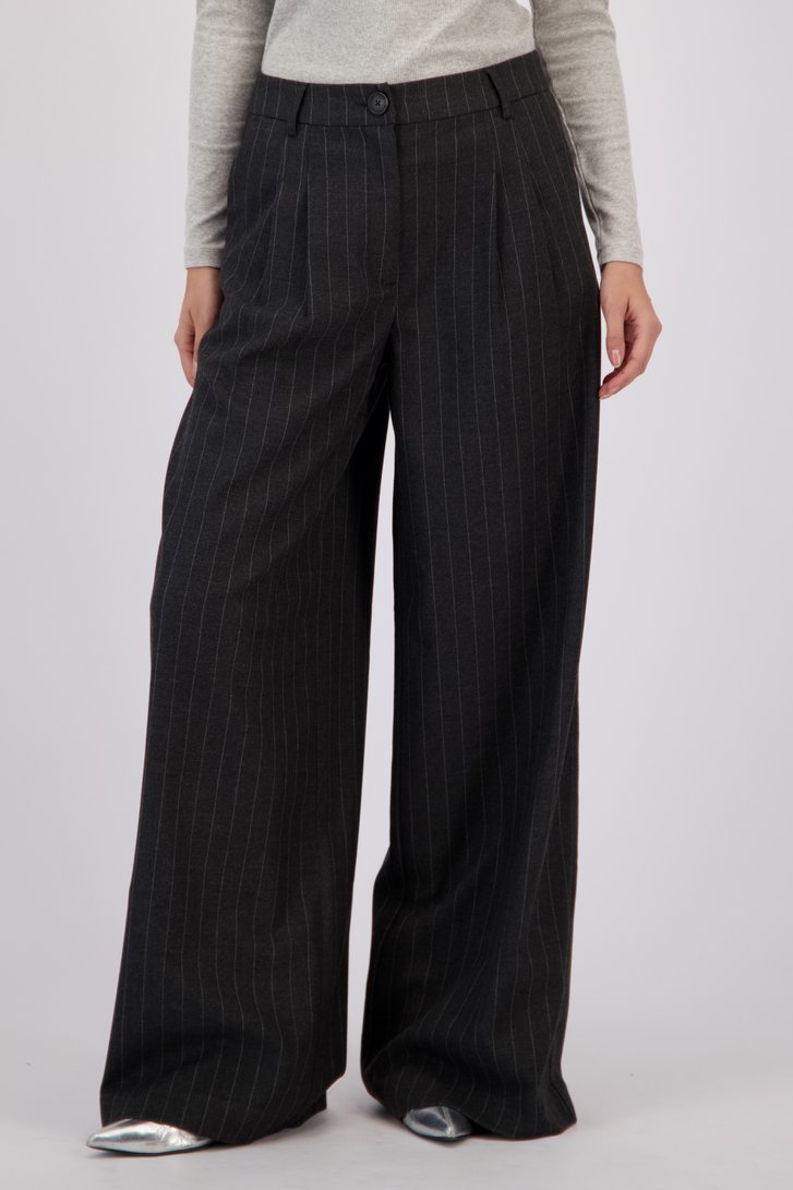 Voorkant van Wijde grijze broek met krijtstreep door Louise voor Dames
