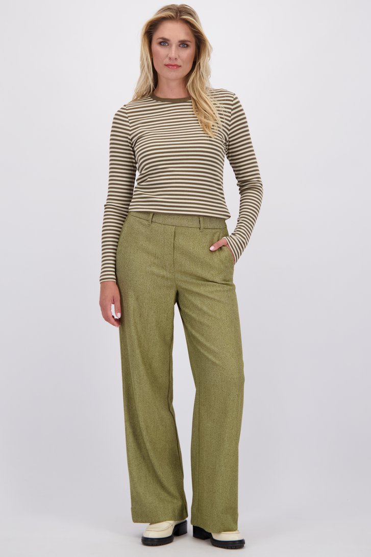 Voorkant van Wijde groene broek met elastische tailleband door Libelle voor Dames