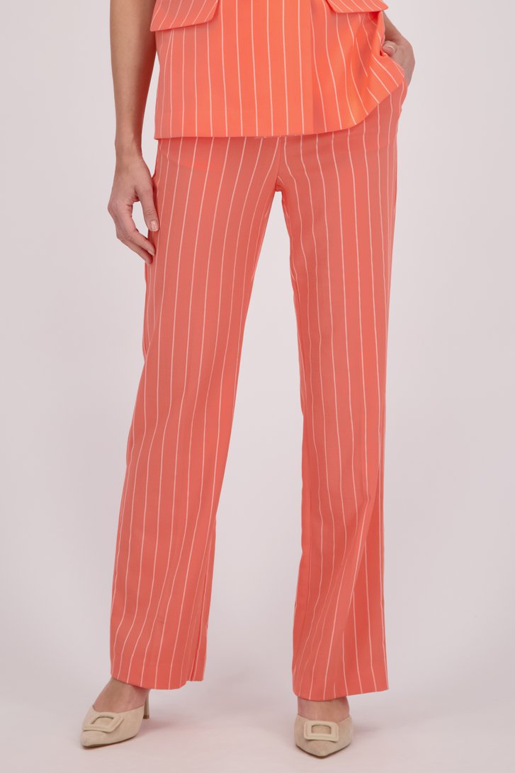 Wijde koraalroze broek met krijtstreep van D'Auvry voor Dames