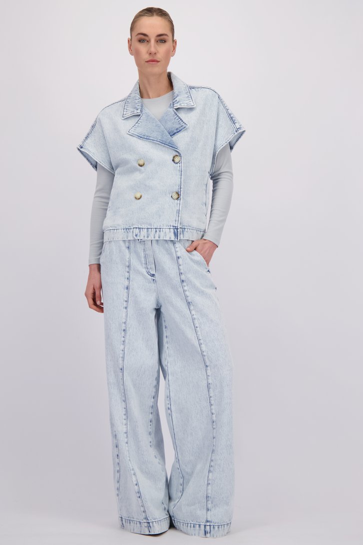 Achterkant van Wijde lichtblauwe jeans met elastische tailleband door Liberty Island Denim voor Dames