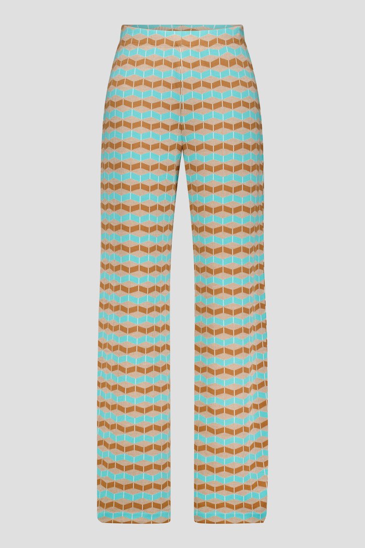 Wijde turquoise broek met print  van Libelle voor Dames