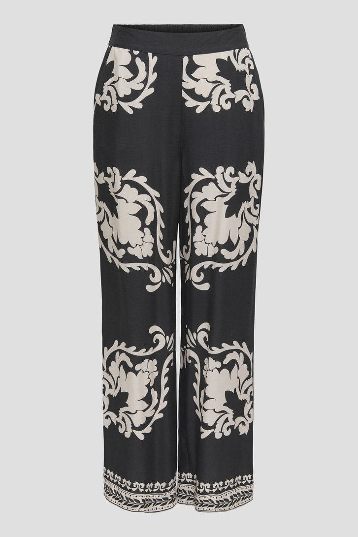 Productfoto 1 van Wijde zwarte broek met lichtbeige print door JDY voor Dames