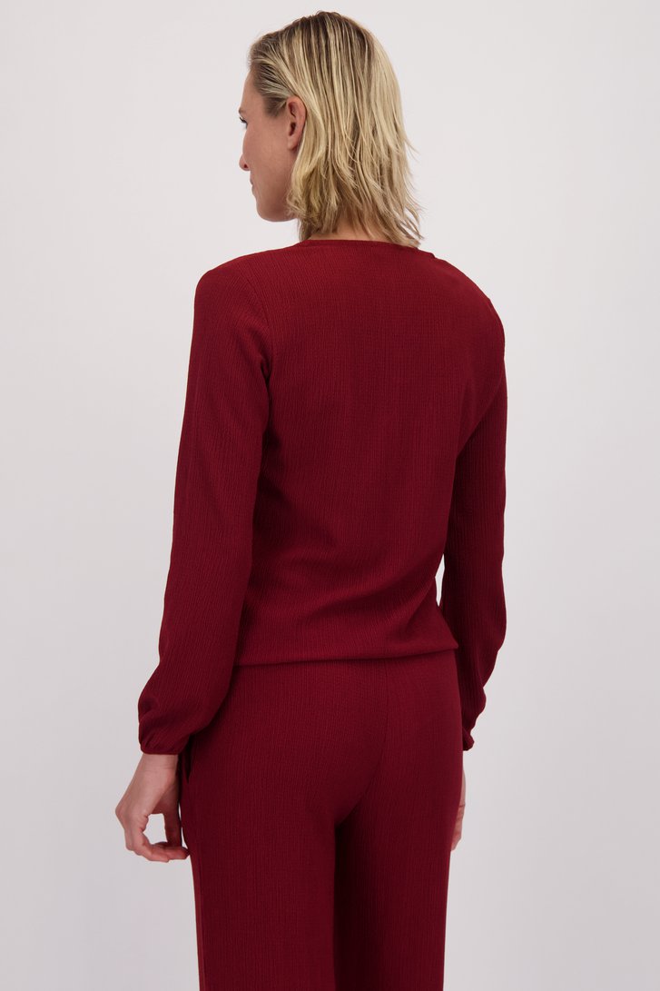 Achterkant van Wijnrode blouse met structuur en V-hals door Claude Arielle voor Dames