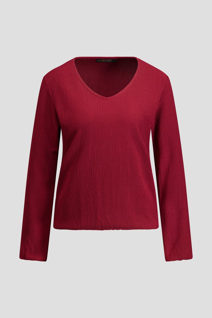 Productfoto 1 van Wijnrode blouse met structuur en V-hals door Claude Arielle voor Dames