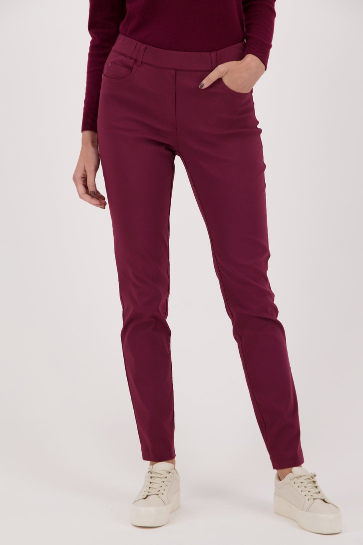 Wijnrode broek met elastische tailleband van Claude Arielle voor Dames