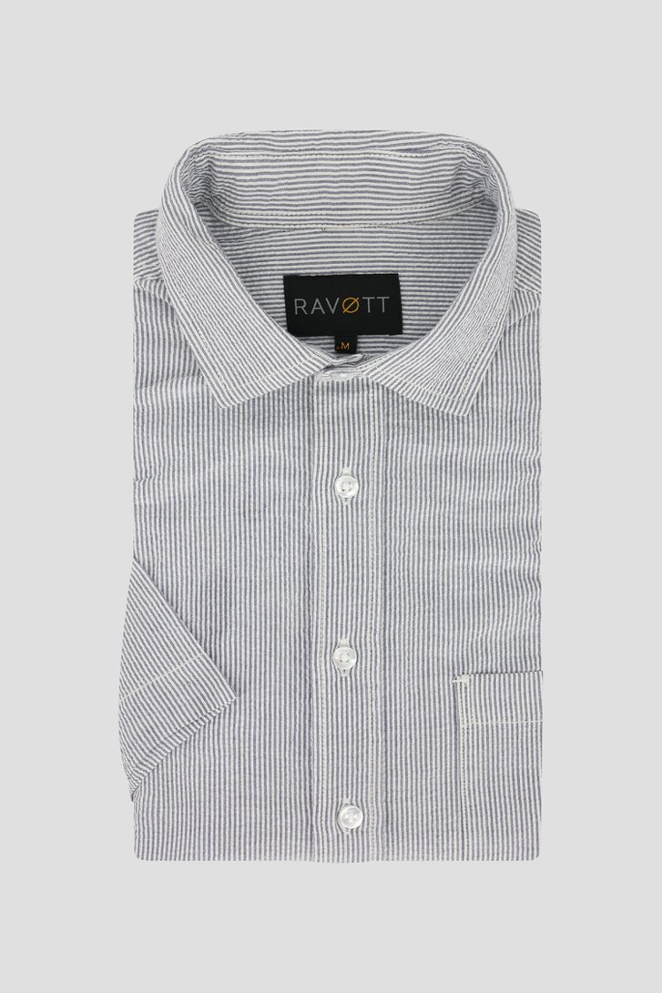 Wit-blauw gestreept hemd met korte mouwen van Ravøtt voor Heren