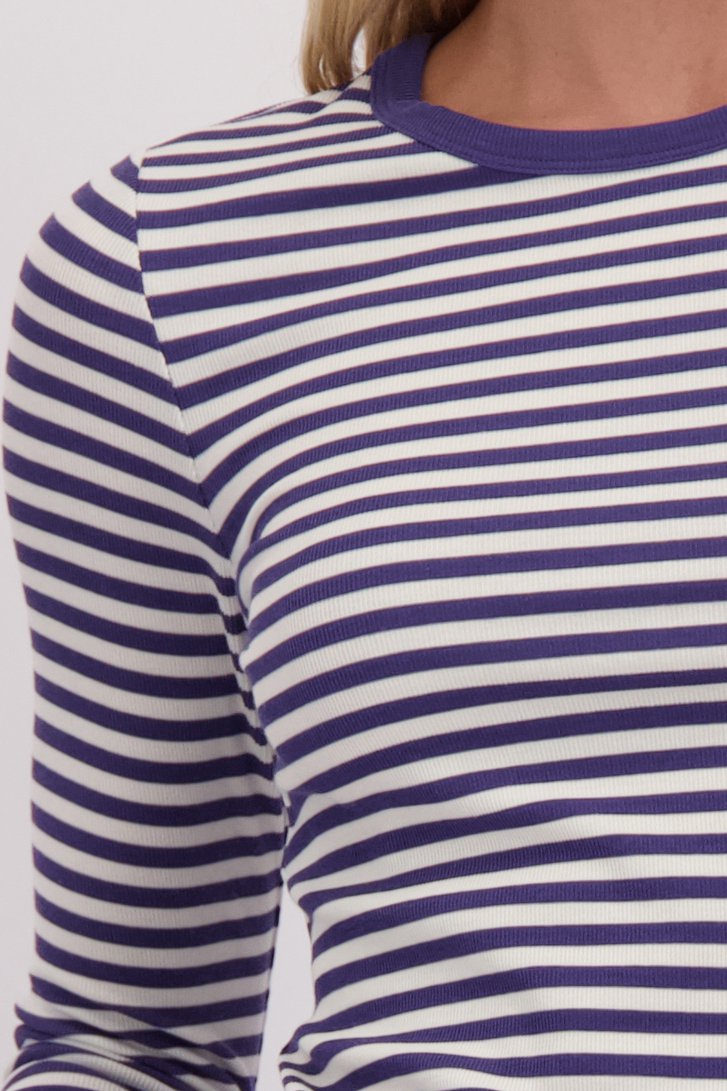 Detail van Wit-blauw gestreept T-shirt met lange mouwen door Liberty Island voor Dames