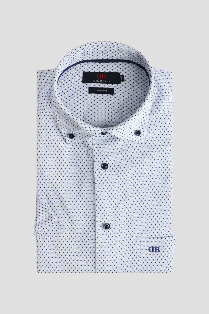 Voorkant van Wit hemd fijne donkerblauwe print - Comfort fit  door Dansaert Blue voor Heren