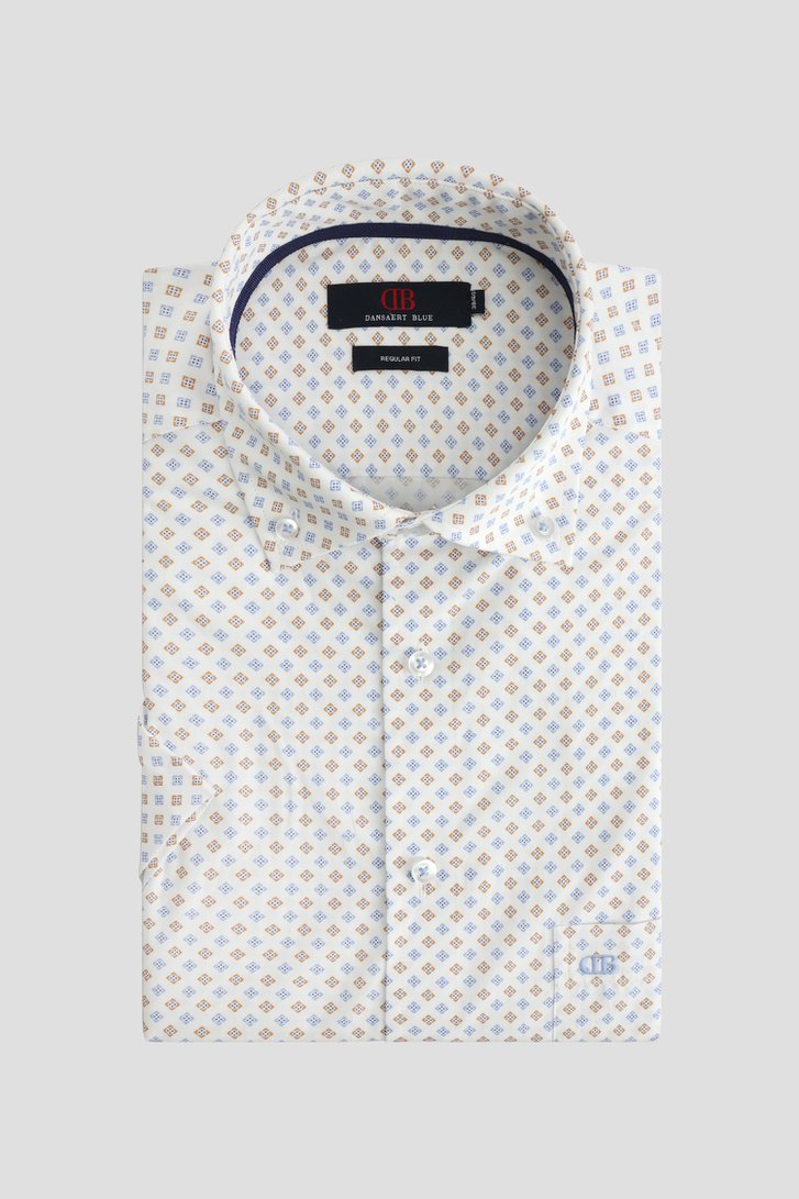 Voorkant van Wit hemd met beige-blauwe print - Regular fit  door Dansaert Blue voor Heren
