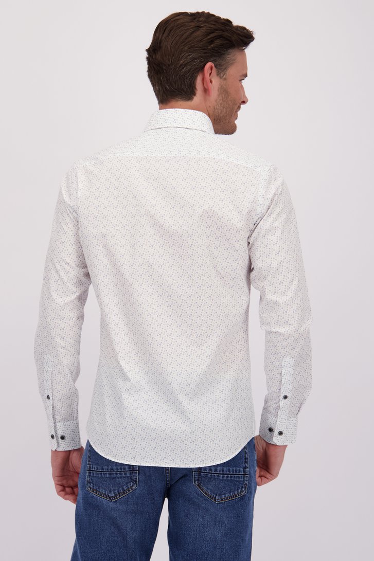 Wit hemd met beige-blauwe print - Slim fit van Michaelis voor Heren