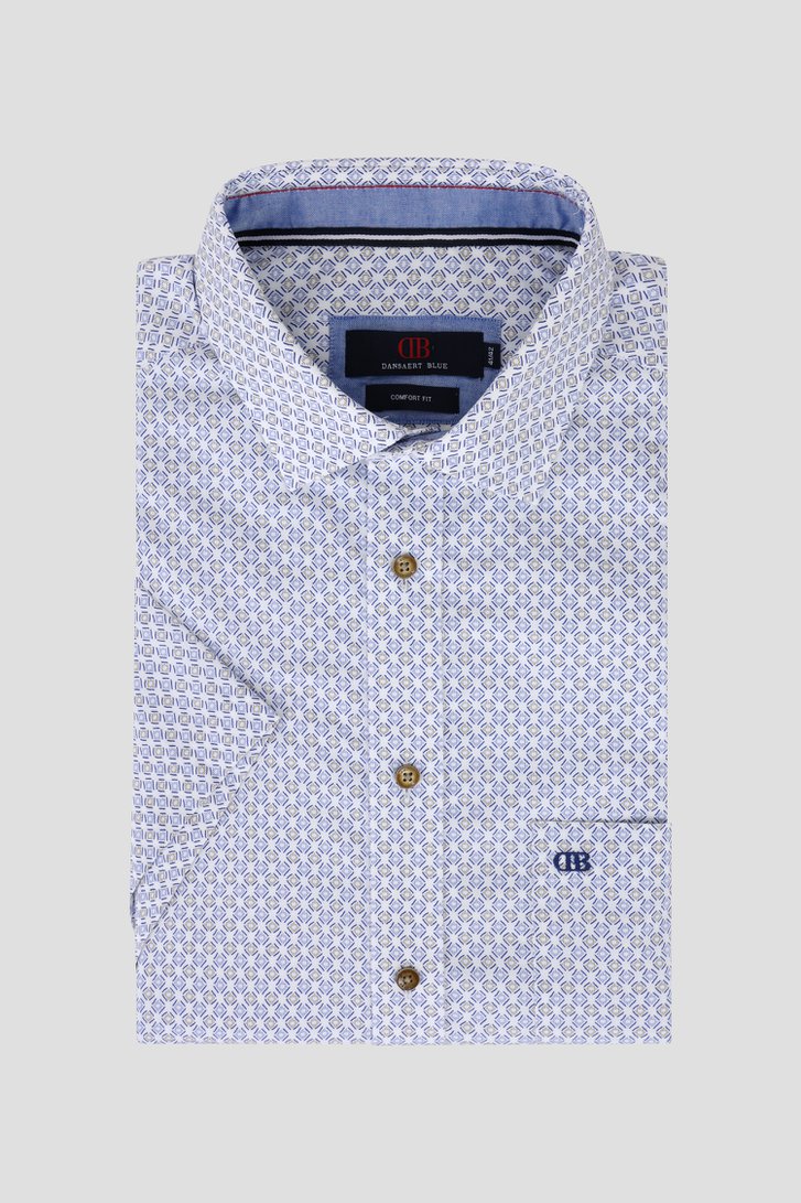 Wit hemd met blauw-bruine print - Comfort fit	 van Dansaert Blue voor Heren