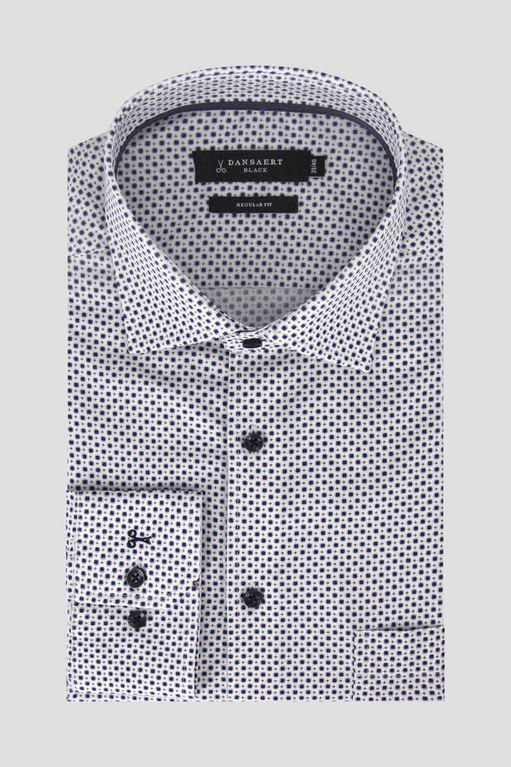 Wit hemd met blauw-bruine print - Regular fit van Dansaert Black voor Heren