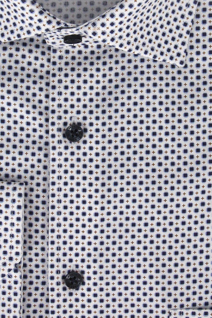 Wit hemd met blauw-bruine print - Regular fit van Dansaert Black voor Heren