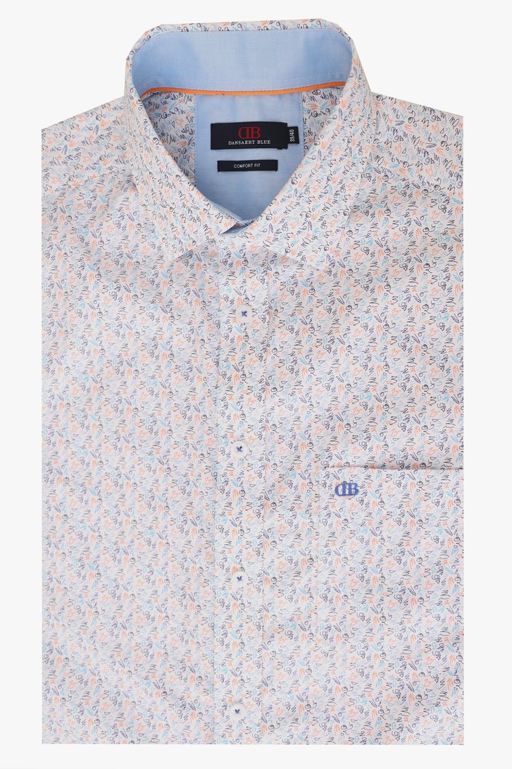 Wit hemd met blauw-oranje print - comfort fit