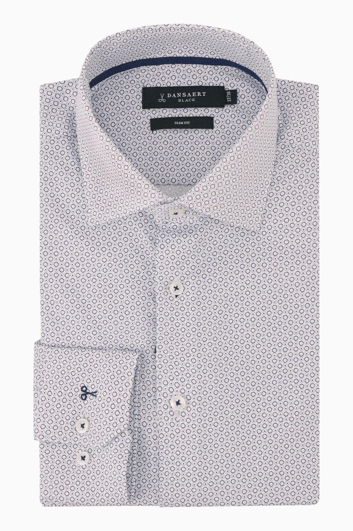 Wit hemd met blauw patroon - slim fit van Dansaert Black voor Heren
