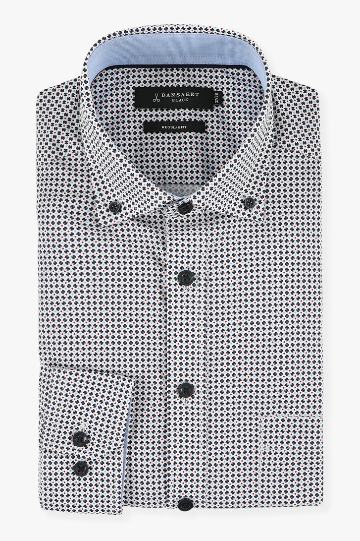 Wit hemd met blauw-rode print - regular fit van Dansaert Black voor Heren
