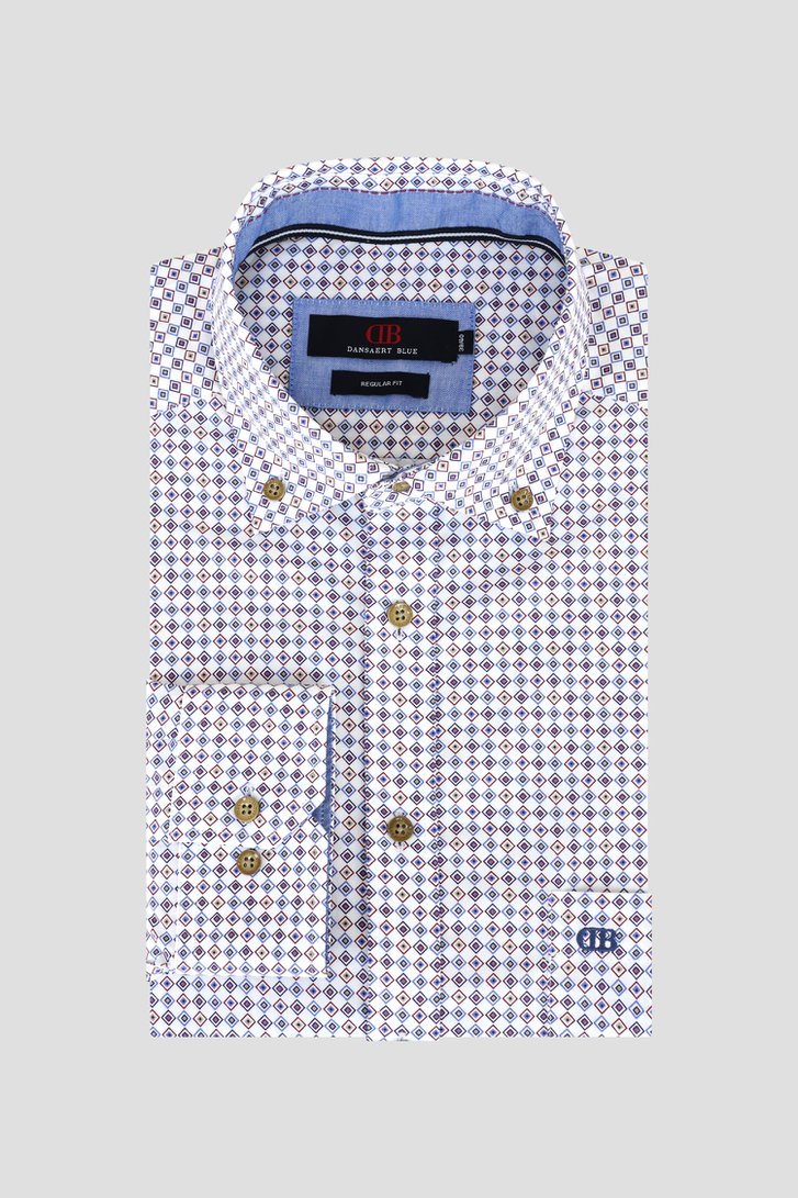 Productfoto 1 van Wit hemd met blauw-rode ruitjes - Regular fit door Dansaert Blue voor Heren