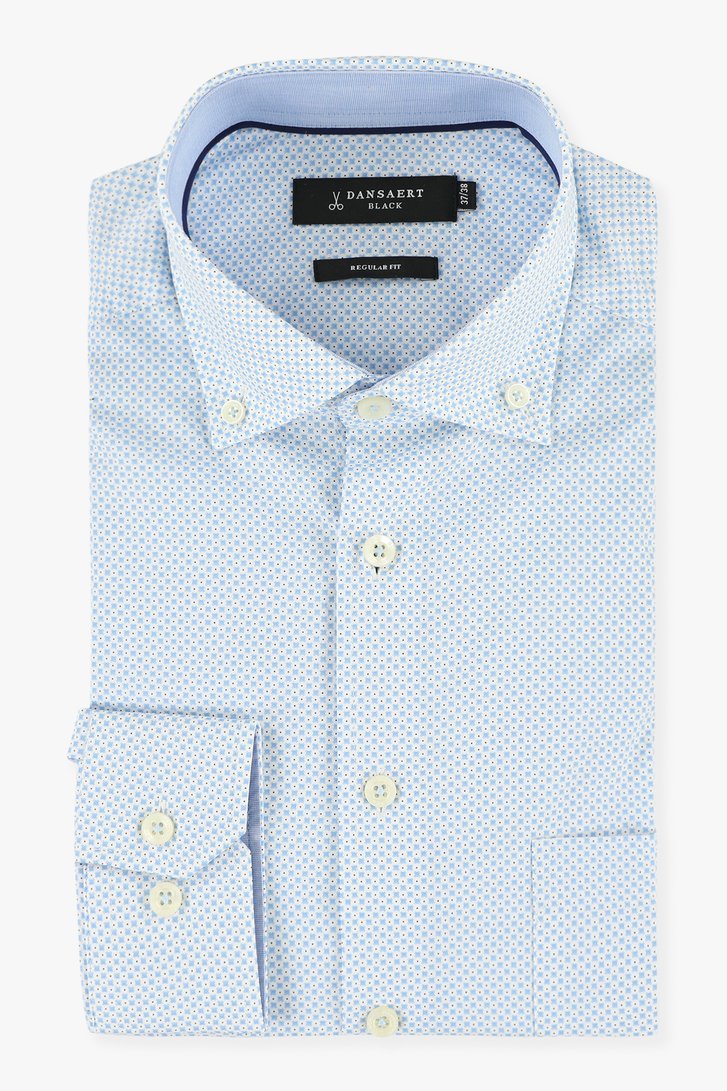 Wit hemd met blauwe geometrische print-regular fit van Dansaert Black voor Heren