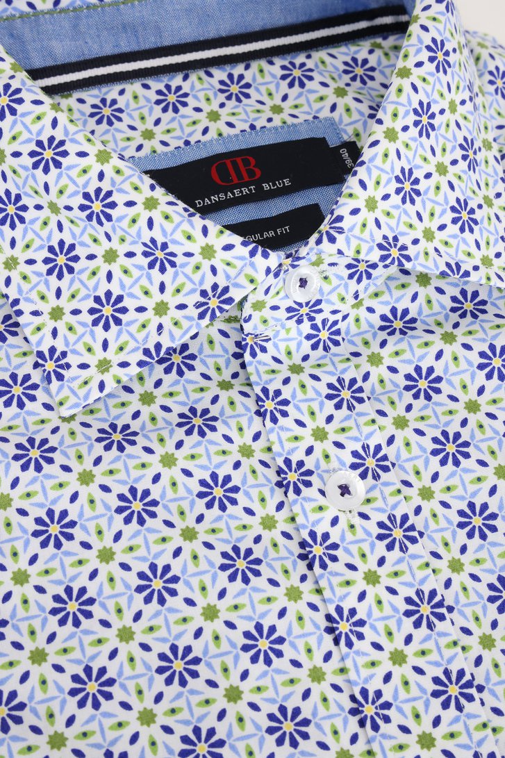 Wit hemd met blauwe miniprint – Regular fit van Dansaert Blue voor Heren