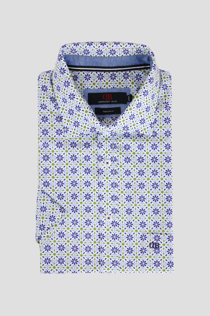 Wit hemd met blauwe miniprint – Regular fit van Dansaert Blue voor Heren